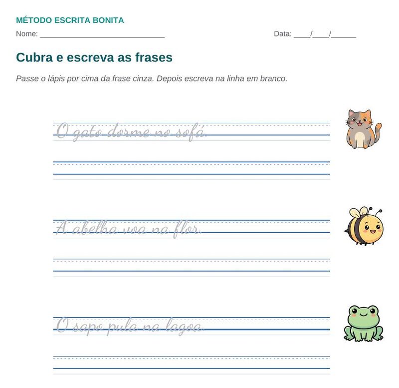 Cubra e escreva — caderno Frases Cursivas