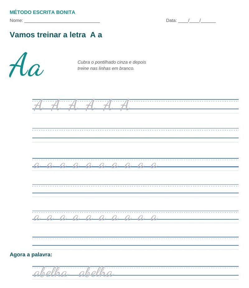 Treino de letras — caderno Alfabeto Cursivo